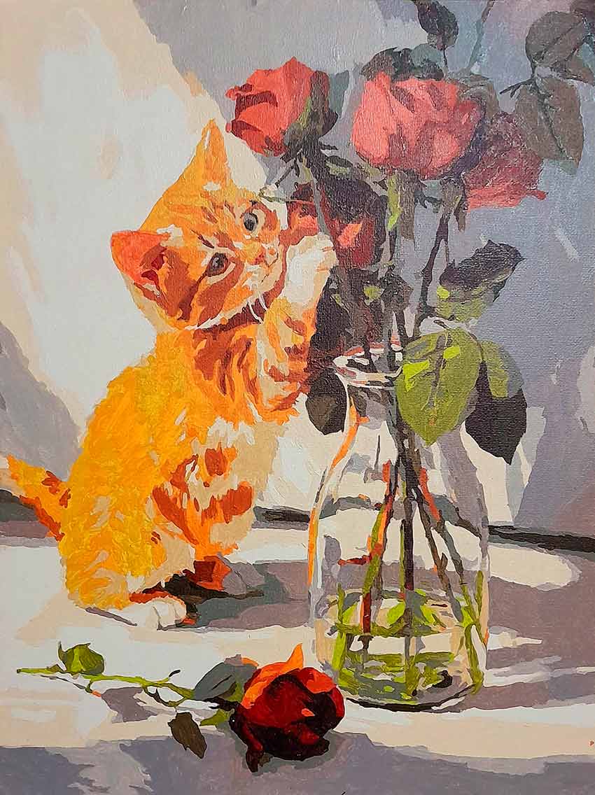 Котик з квітами